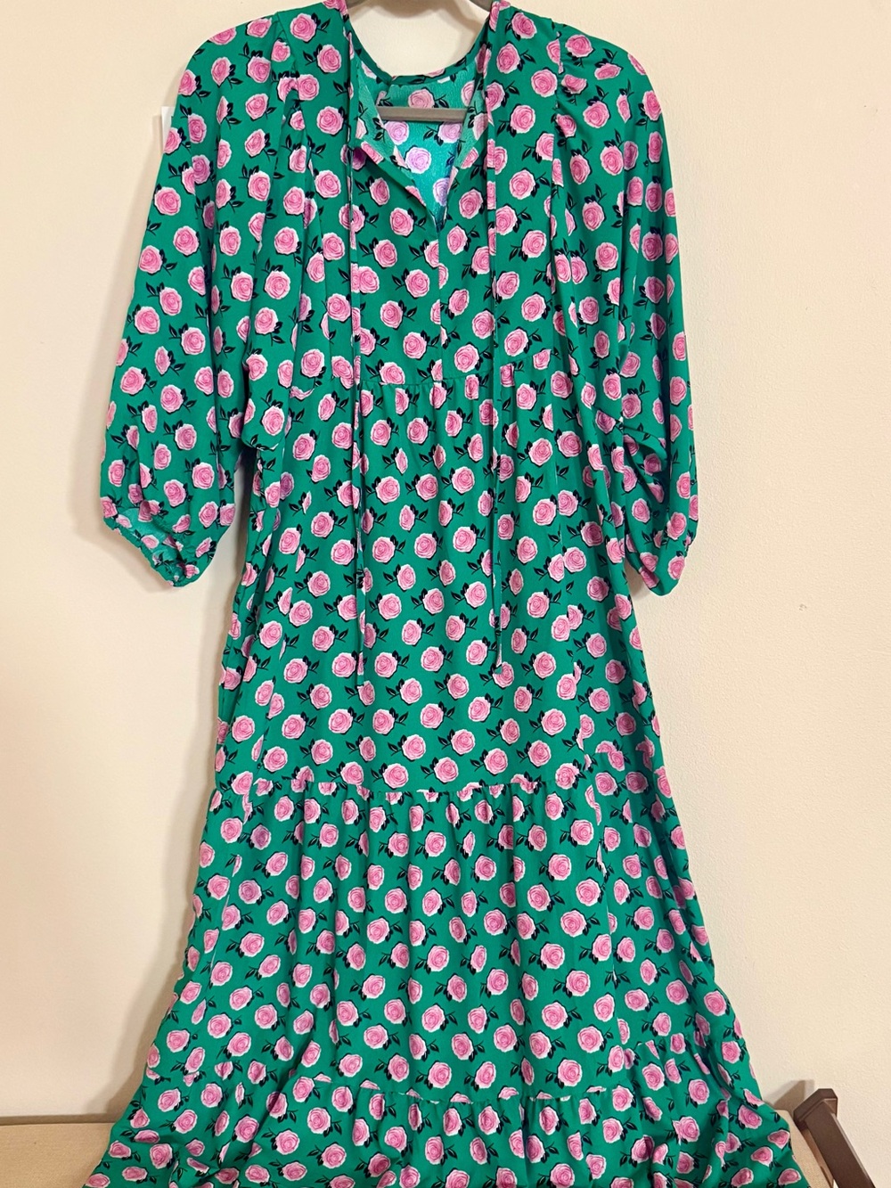Green Floral Maxi Dress with Pink Blooms - Picture 3 of 5